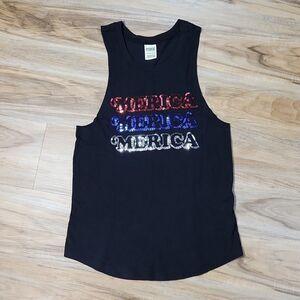 🔹️Victoria's Secret Black 'Merica Sequined Sleeveless Top XSmall